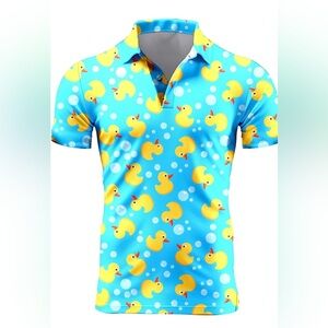 NWOT Men’s Blue Duck Print Polo Shirt Size Medium